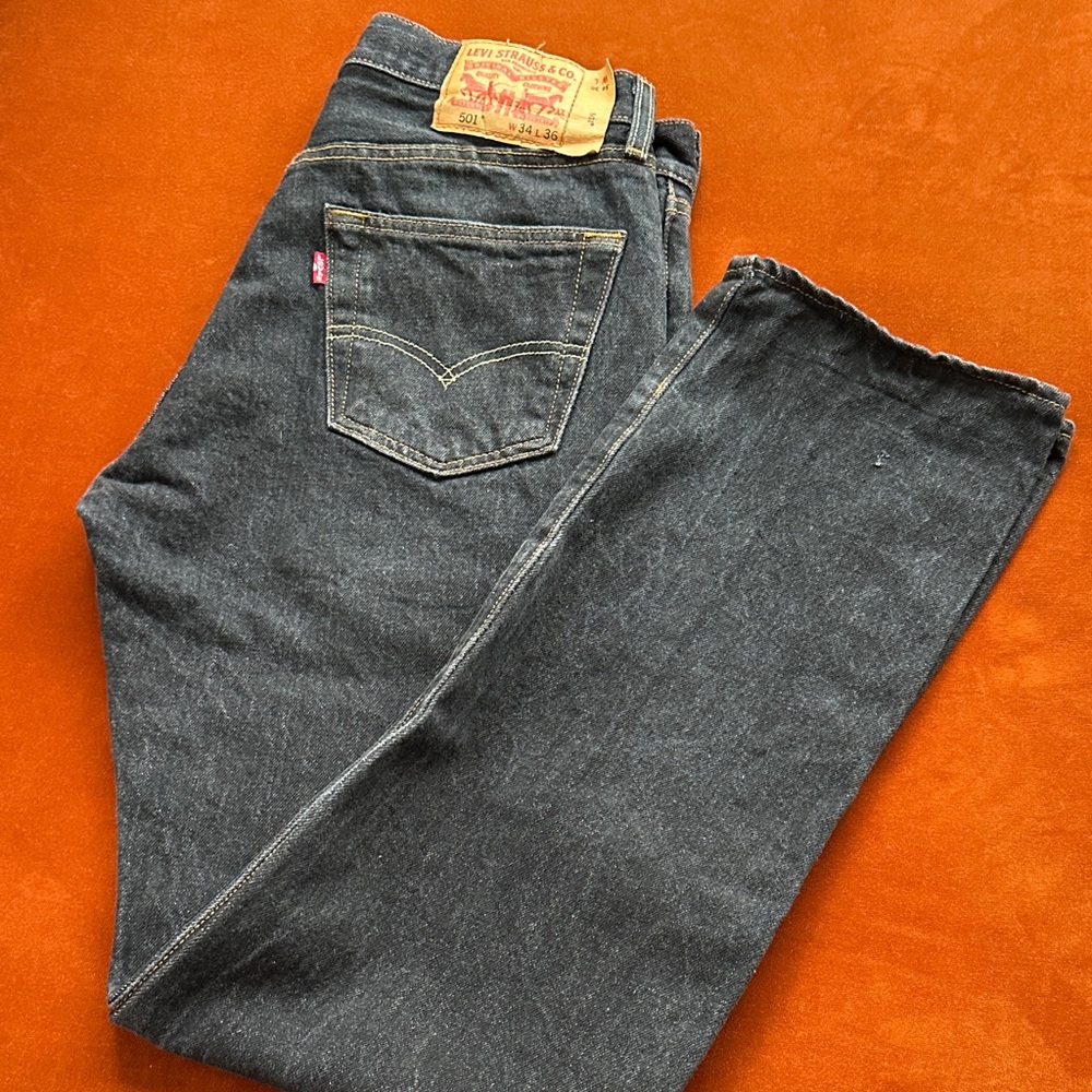 Mens Levis 501 Dark All Cotton Denim Button Fly Denim Jeans 34 x 36